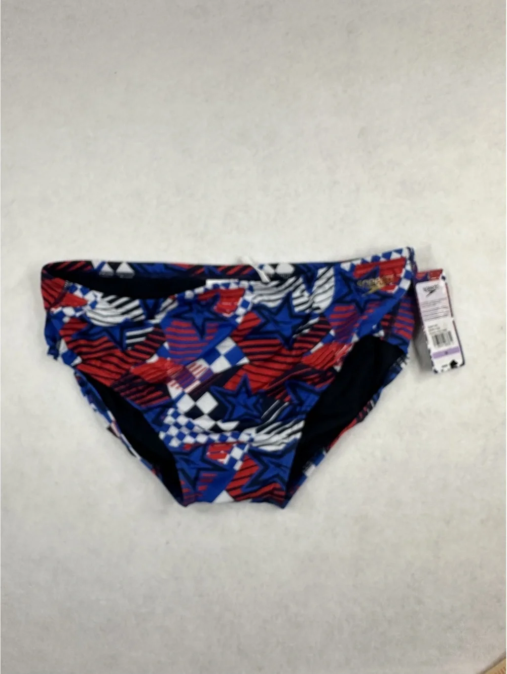 Speedo Endurance Men's Swim Briefs Size 38 Red Blue White Star Pattern